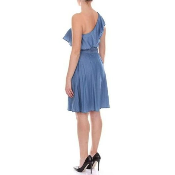 Michael Kors One Shoulder Ruffle Dress Cadet Wash Size 2 - Picture 4 of 4